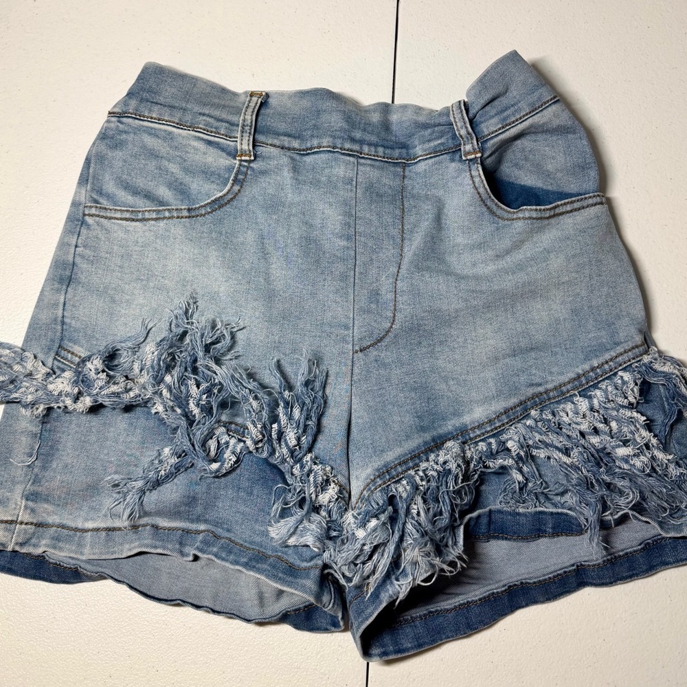 Crazy Train Denim Blue Frayed Jean Shorts